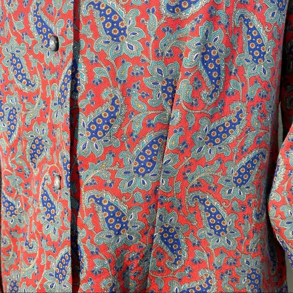 Vintage Red Paisley Mock Neck Puff Sleeve Button Up Blouse Med - Picture 2 of 9